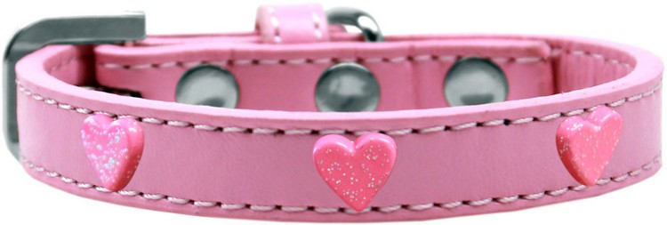 Pink Glitter Heart Widget Dog Collar Light Pink Size 18